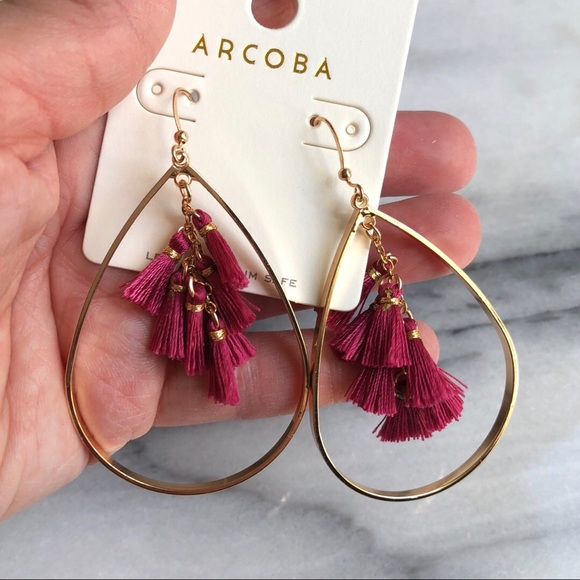 Teardrop tassel earrings pink and gold tone NWT - Picture 2 of 7